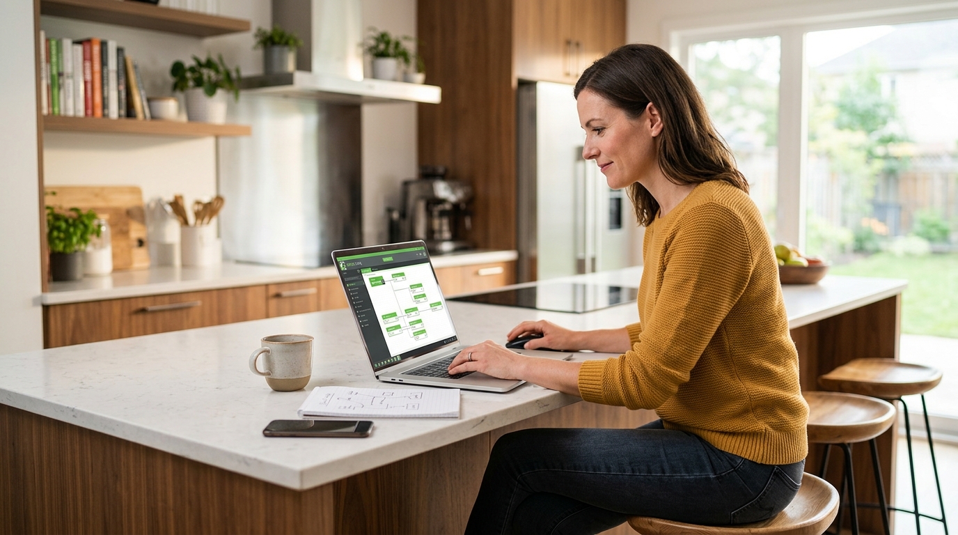 Homeowner configuring LOXONE system on laptop independently