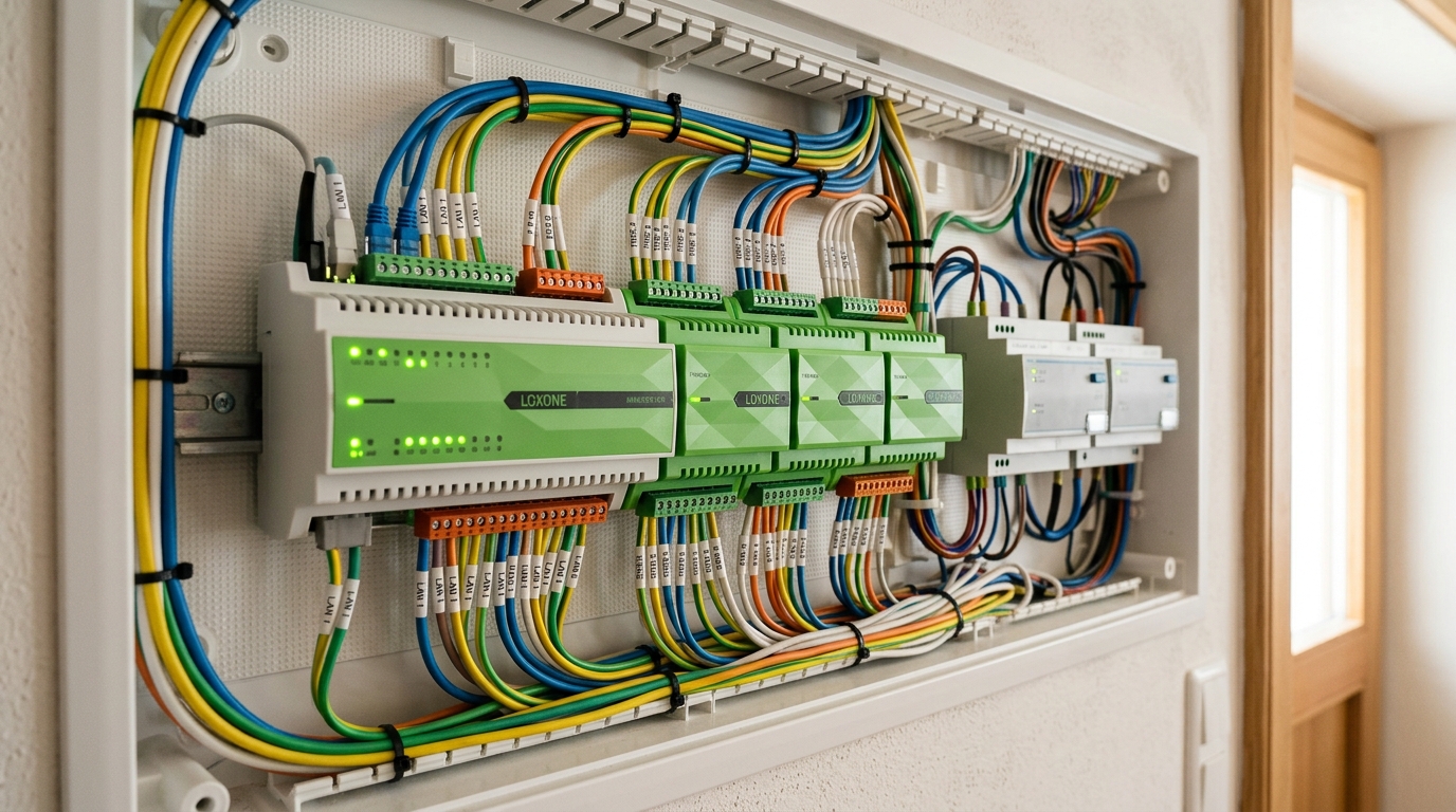 LOXONE Miniserver rack with organized cabling