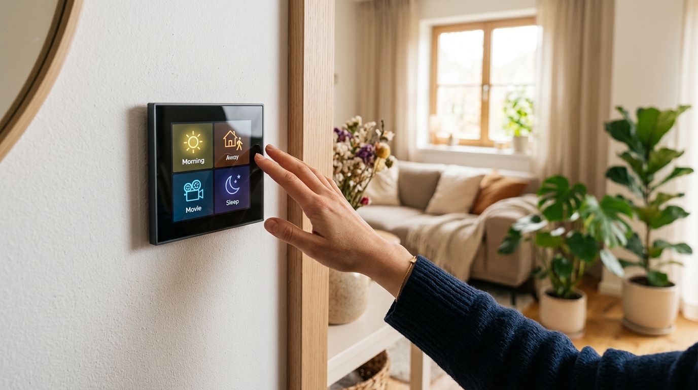 LOXONE touchscreen showing automation scenes