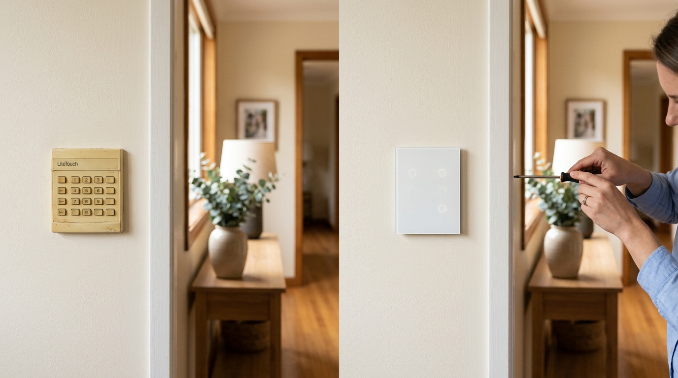 Before and after keypad upgrade: LiteTouch to LOXONE