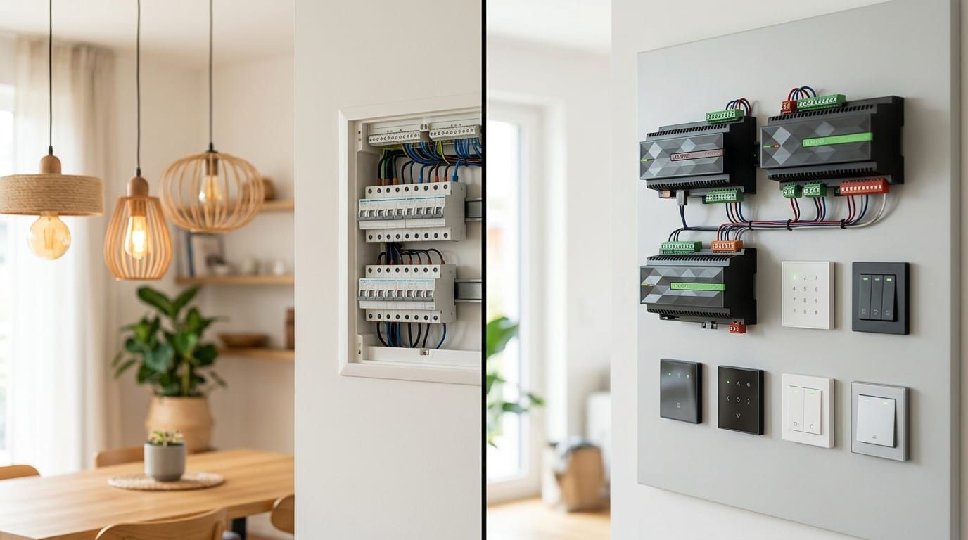 Electrical panel and light fixtures separate from automation hardware