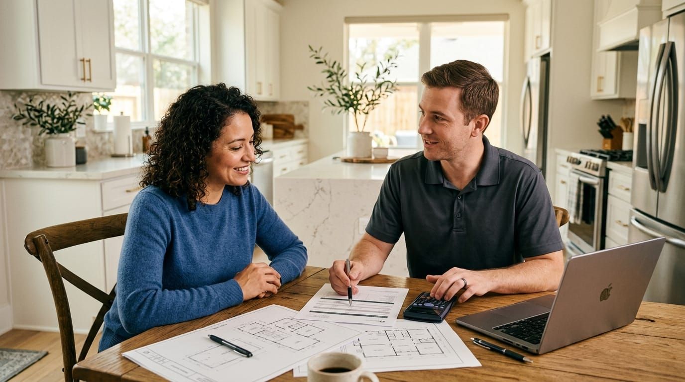 Homeowner reviewing smart home installation quote with technician