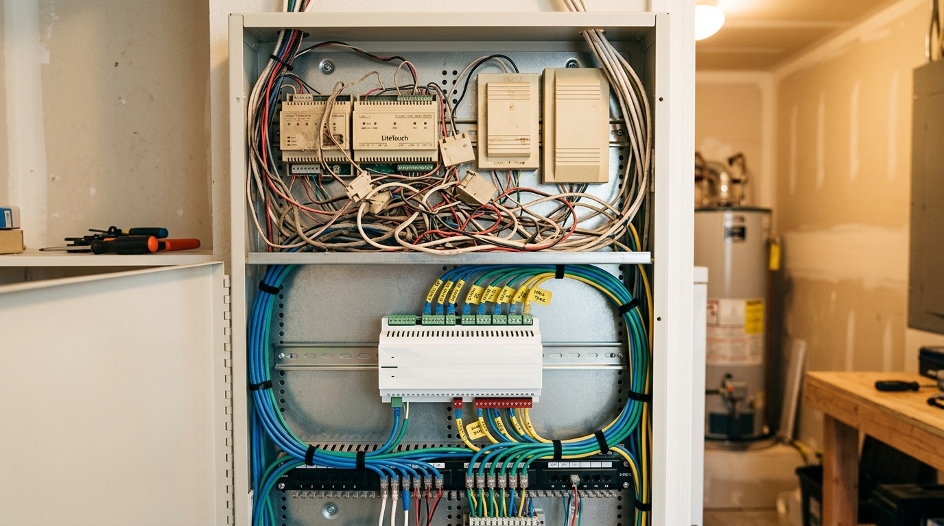 Media cabinet showing LiteTouch to LOXONE migration